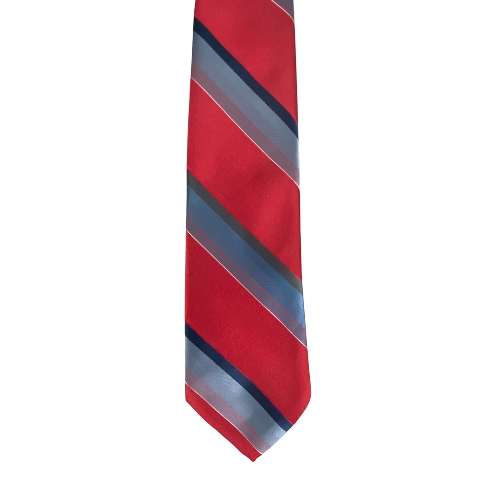 VTG Envoy Mens Tie Red Blue Grey Striped Silk Blend Classic Business 54.5x3
